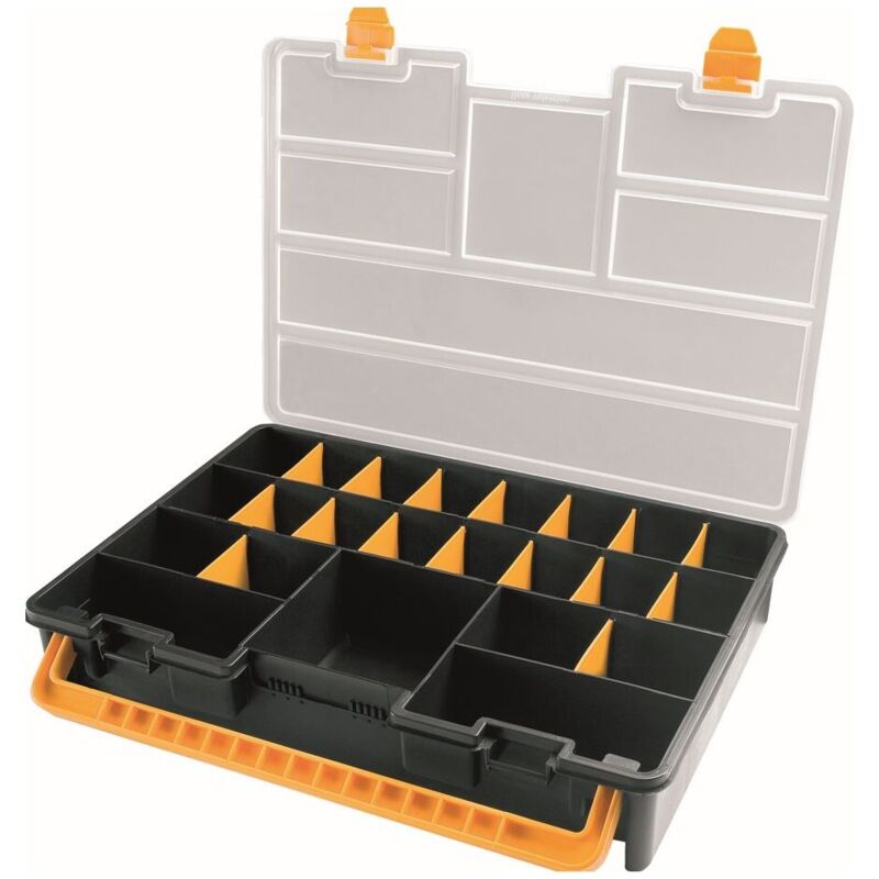 Organisateur en plastique L443 x P317 x H80 mm avec séparateurs amovibles, couvercle transparent - Noir jaune