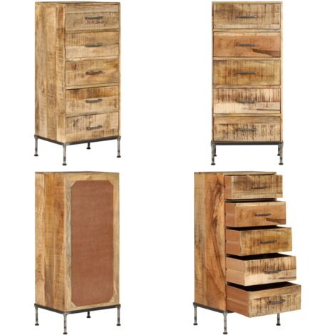 Coffre à tiroirs 45x35x106 cm Bois de manguier massif - Meuble Vintage - Commode Tiroir - Buffet Industriel - Rangement Maison - Bois Massif - Home & Living