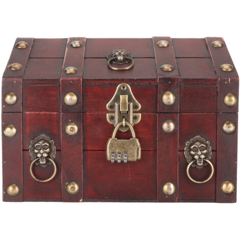 Coffre au trésor en bois verrouillable à combinaison pour bijoux vintage rouge - Boîte de rangement décorative