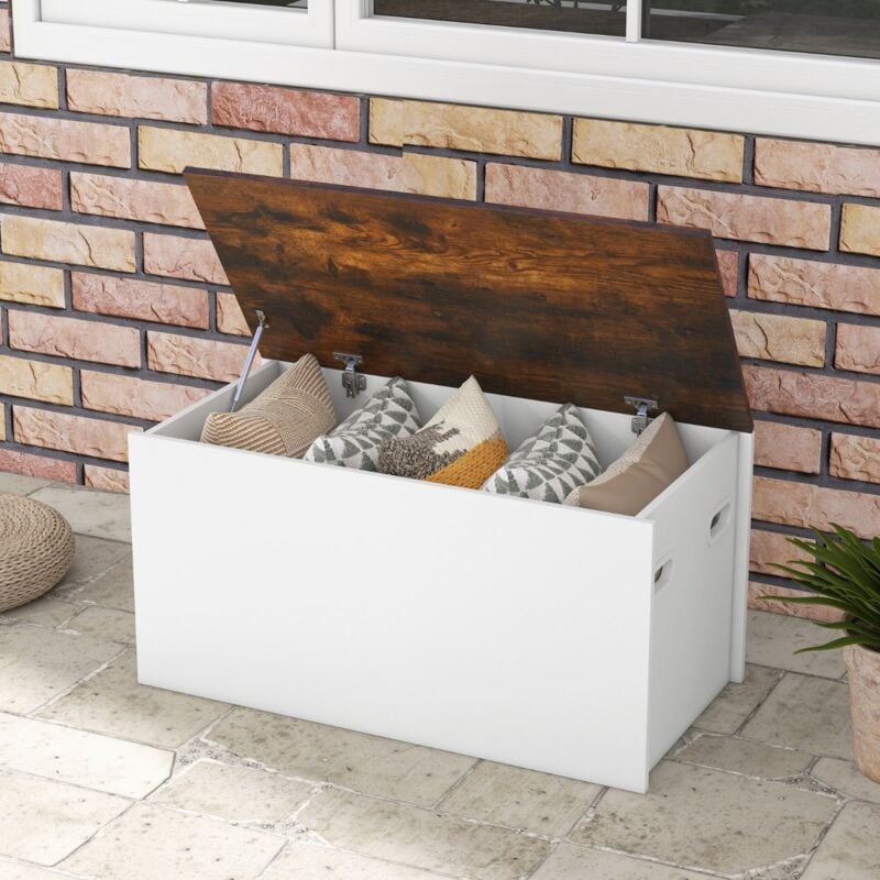 Coffre-banc de Rangement Couvercle Rabattable Design Anticollision pour Couvertures Jouets Collations Blanc DESIGN IN