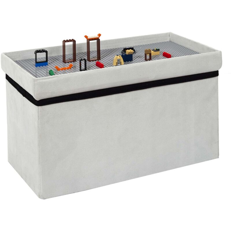 Banc coffre pliable en velours couvercle compatible briques de construction - Gris