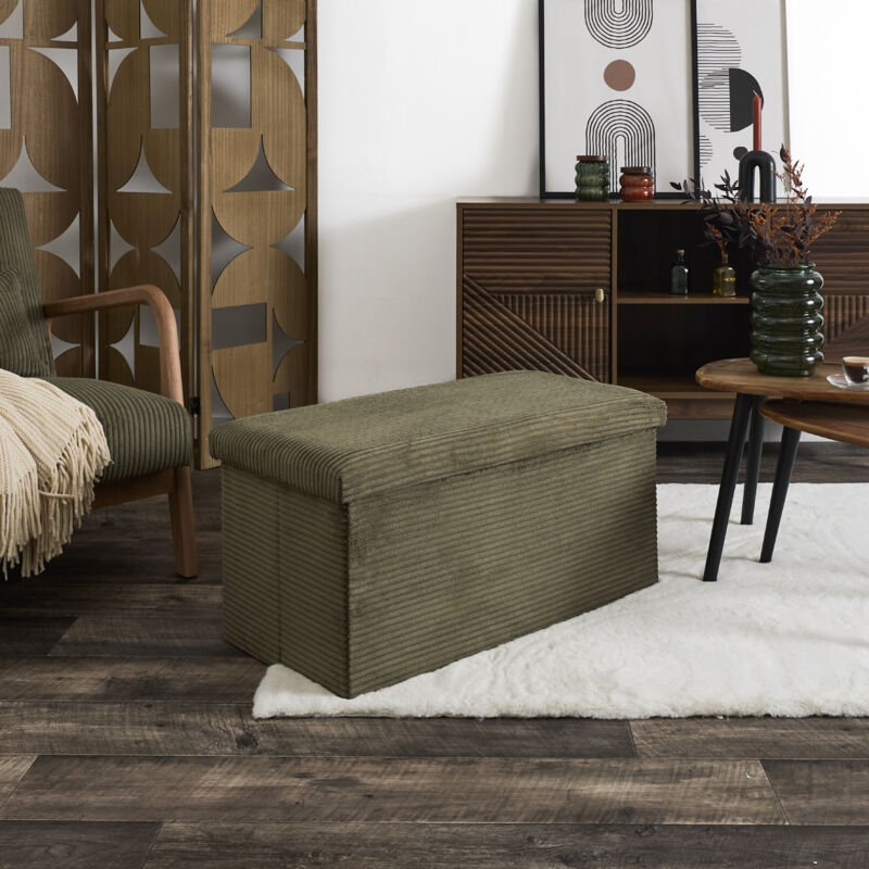 The Home Deco Factory - Coffre banc pliable en velours côtelé Scott