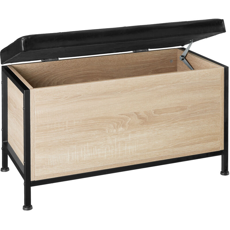 Tectake – Coffre banquette matelassée 81,5 x 41,5 x 50,5 cm – Similicuir résistant – Rangement intérieur 88L – Pieds réglables pour stabilité