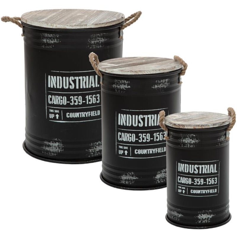 Coffre Bidon Noir x 3 Industrial - Atmosphera créateur d'intérieur