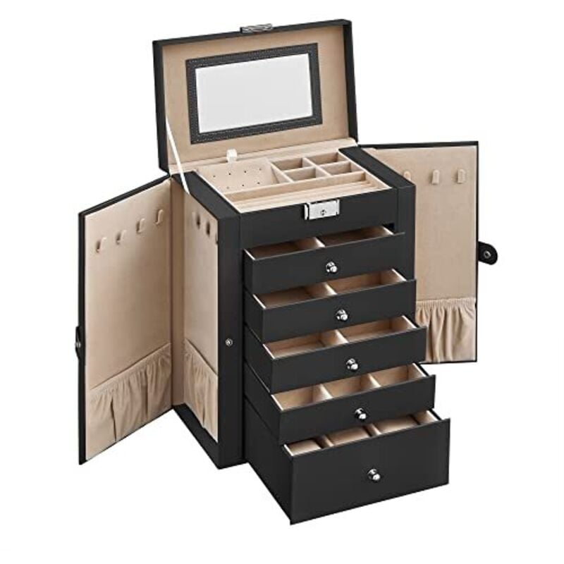 Calicosy - Boîte à bijoux 5 tiroirs, 1 compartiment et 2 rabats avec rangements