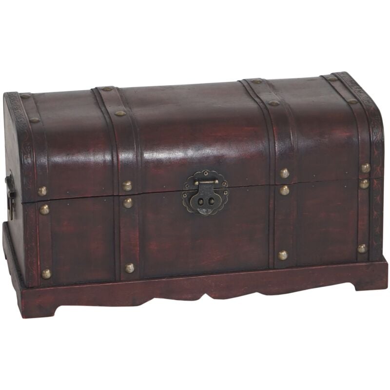 Jamais utilisé] Coffre bois de décoration malle au trésor Valence aspect antiquité, 30x57x29cm, rond