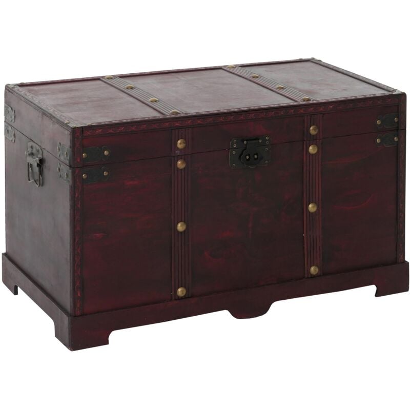 Jamais utilisé] Coffre bois de décoration malle au trésor Valence aspect antiquité, 39x67x38cm, carré