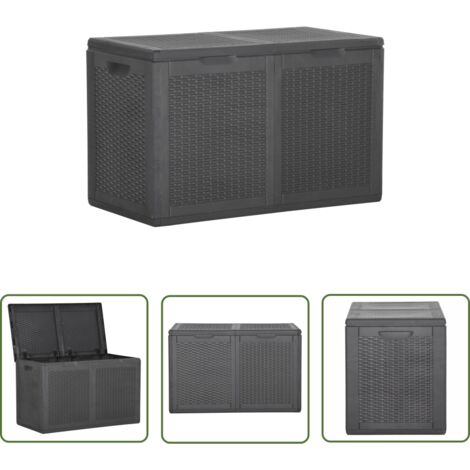 Coffre boîte meuble de jardin rangement 180 litres noir pp rotin