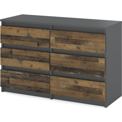 Coffre / buffet à 6 tiroirs - vintage / gris, H 71 cm L 100 cm Gl. 33 cm