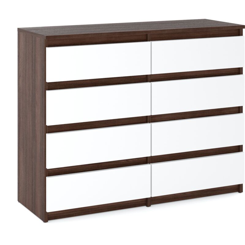 Commode large - 120 cm - Wengé et blanc - 8 tiroirs - Élégante et spacieuse