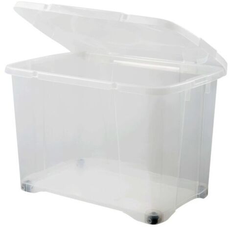 Coffre clip box 60l av couv et roulettes ref 10817 naturel