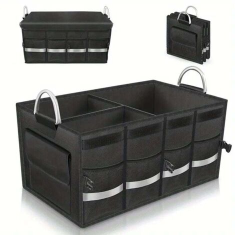 Coffre de coffre de voiture 36L 600D, supportant 20 kg, étanche, compartiments multicouches, couvercle pliable et barre réfléchissante, convient aux SUV et camionnettes.