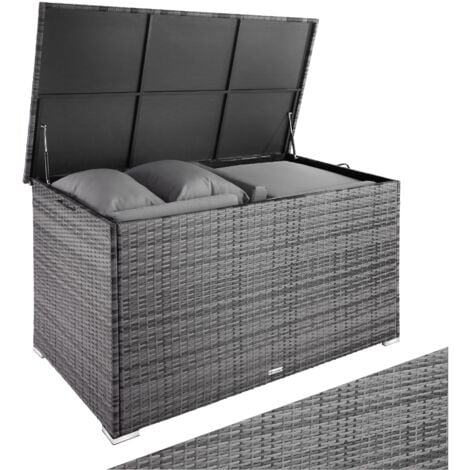 Coffre de jardin Caisse de rangement pour coussins avec cadre en aluminium et tressage en rotin