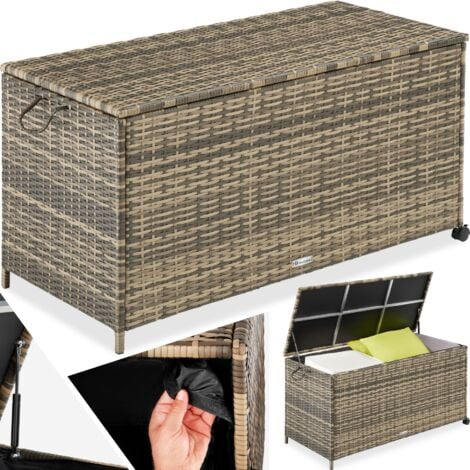 Coffre de jardin caisse de rangement pour coussins avec cadre en aluminium et tressage en rotin