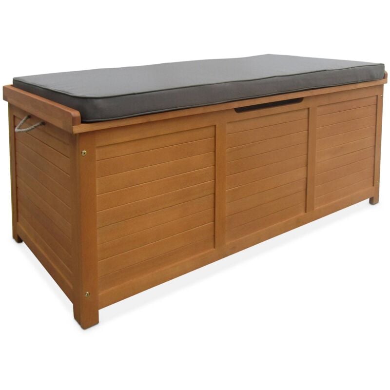 Coffre de jardin caja 200Len bois 125x60cm rangement coussins avec vérins et poignées Bois / Gris