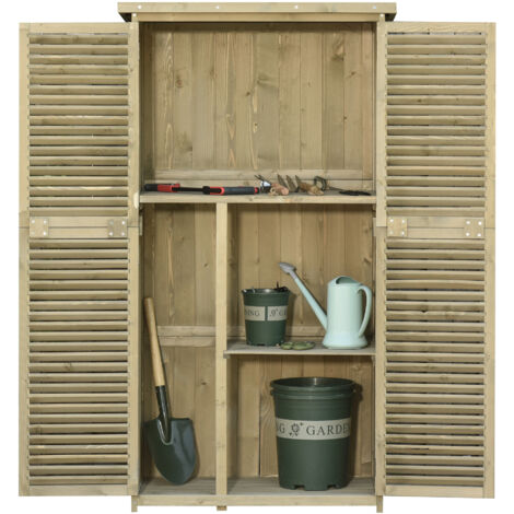 Coffre de Jardin en Bois avec Toit Imperméable, Armoire Extérieure de Rangement pour Outils, 4 Compartiments, 87x46.5x160cm, Gris