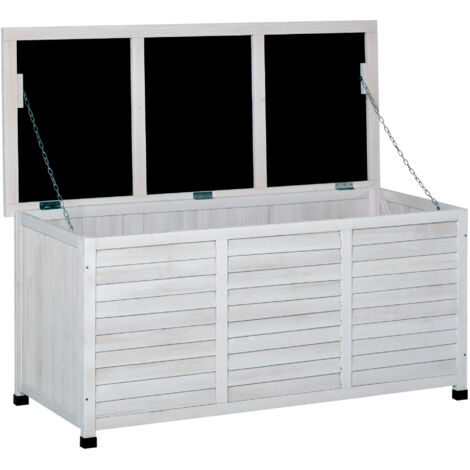 Coffre de Jardin en Bois de Sapin surélevé avec Couvercle, Bac de Rangement Extérieur Imperméable, 127 x 56 x 60 cm, Blanc