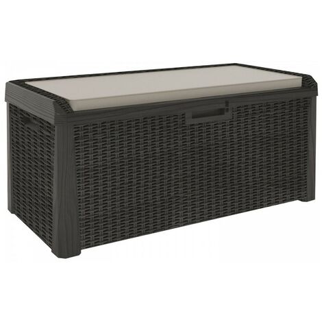 Coffre de jardin en résine 560 litres – Résistant au gel et aux intempéries – Effet rotin anthracite – Dimensions L147xP72xH65 cm – Toolmax