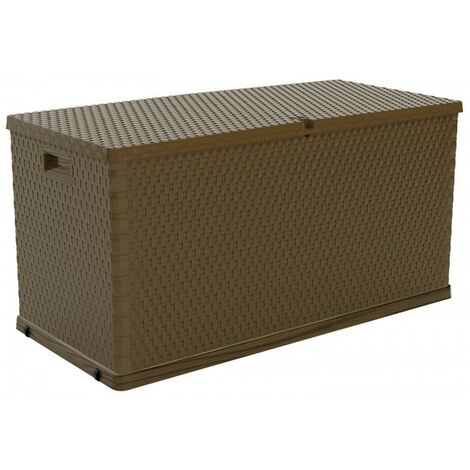 Coffre de jardin en résine effet rotin marron 420L – Avec roulettes pour déplacement facile – Rangement intérieur et extérieur - 420lt