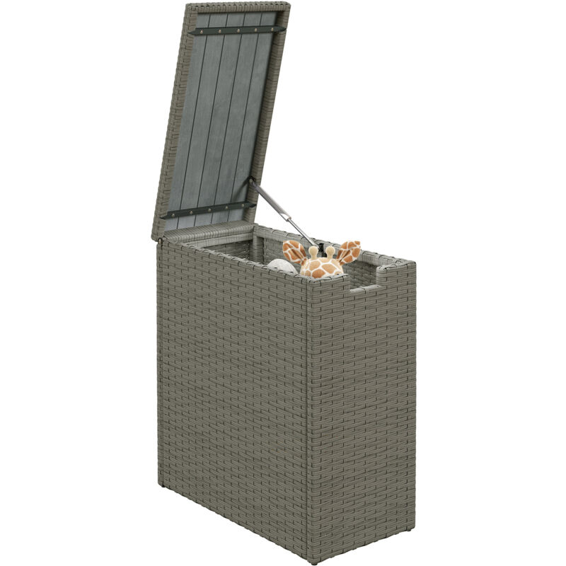 Coffre de jardin en résine tressée 66L dim. 28 x 55 x 60 cm plateau bois acacia gris
