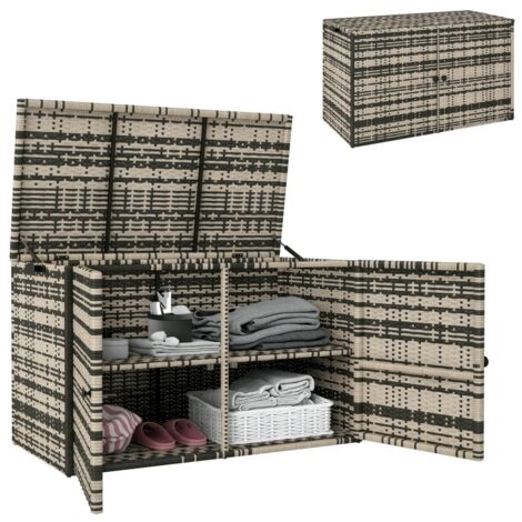 Coffre de jardin en résine tressée coffre de rangement extérieur 350 L à 2 niveaux vérin à gaz 118x57x69cm gris mélangé