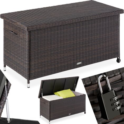 Tectake – Coffre de jardin en rotin synthétique 121 x 56 x 60 cm – Volume 270 L – Couvercle renforcé avec cadenas – Housse intérieure amovible
