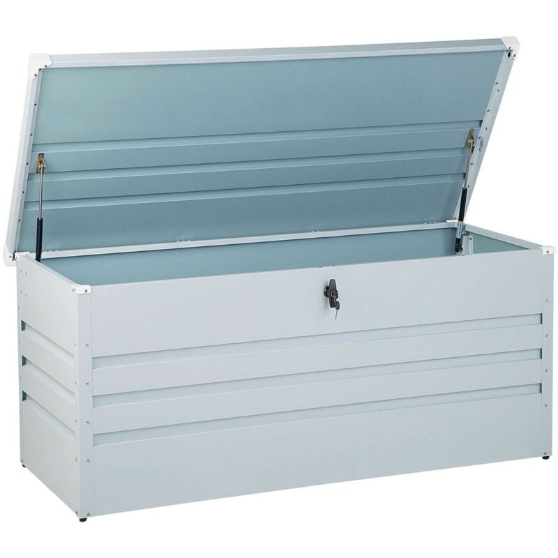 Coffre de Rangement Extérieur 132 x 62 cm 400 Litres en Acier Galvanisé Gris Clair Idéal pour les Accessoires de Jardin Durable et Décoratif Beliani