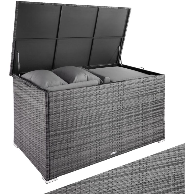 Coffre de jardin Caisse de rangement pour coussins avec cadre en aluminium et tressage en rotin