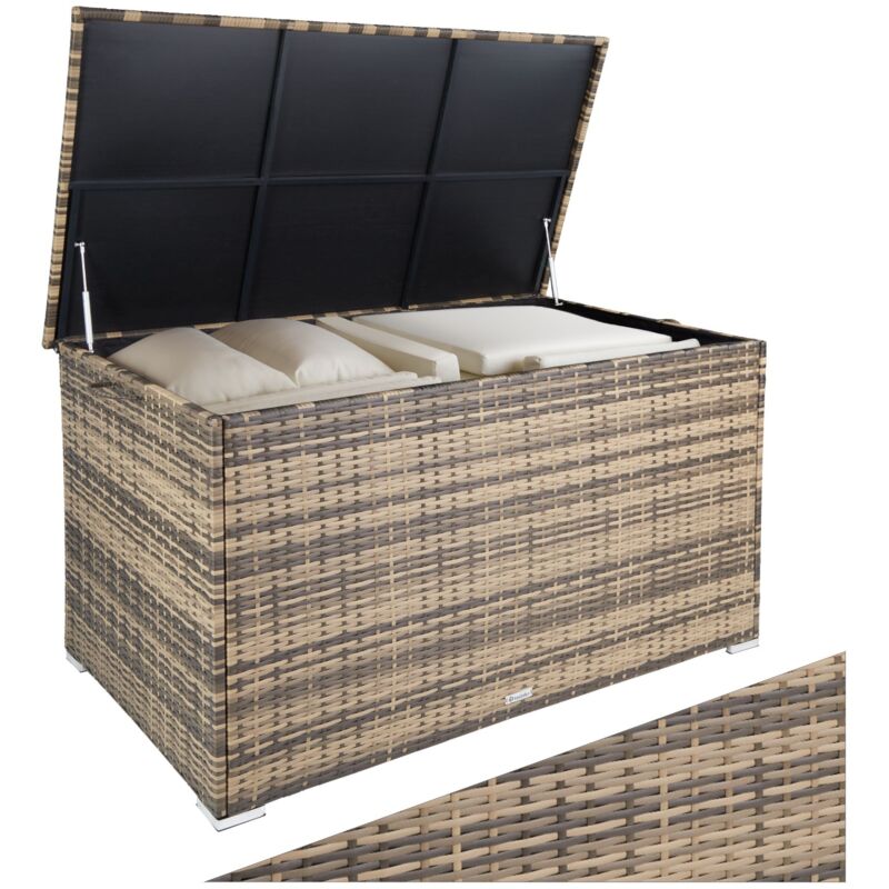 Tectake - Coffre de jardin Caisse de rangement pour coussins avec cadre en aluminium et tressage en rotin