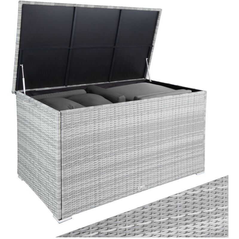 Coffre de jardin Caisse de rangement pour coussins avec cadre en aluminium et tressage en rotin