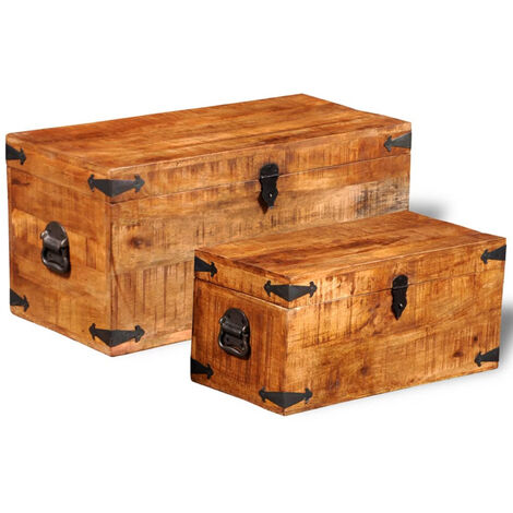 Coffre de rangement 2 pcs,Bois massif de manguier