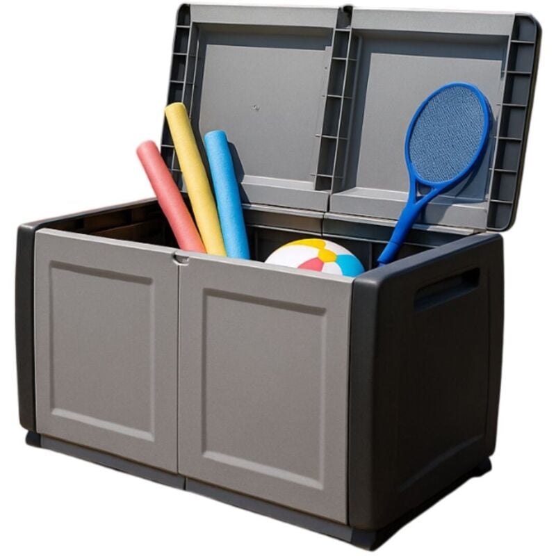 Coffre de rangement 230L Coffre de Jardin Gris/Noir 96 x 53 x H57cm Poignées de transport polypropylène Intec