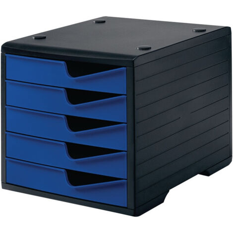 Coffre de rangement 5 tiroirs polystyrène noir/bleu H255xL270xP340mm STYRO
