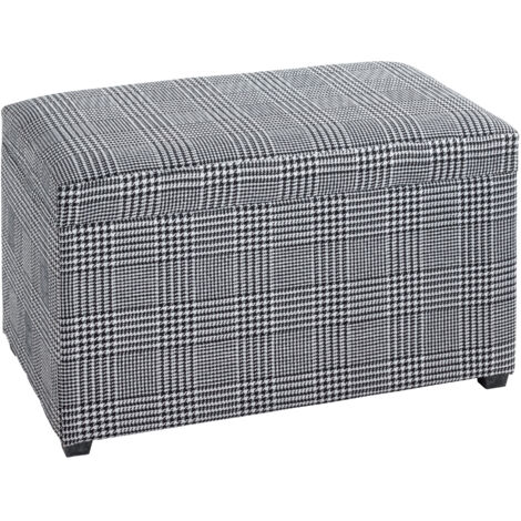 Coffre de rangement 65x40x42 cm en tissu pied-de-poule noir et blanc