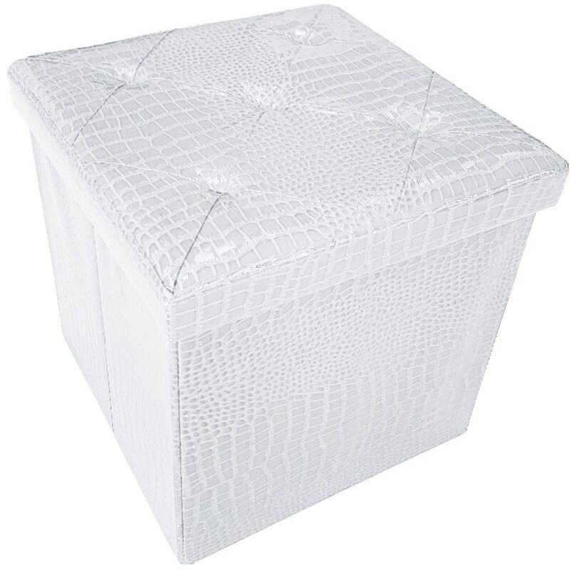 Coffre De Rangement Avec Couvercle Amovible En Simil Cuir Tabouret Repose Pieds 38x38x38 cm - Blanc