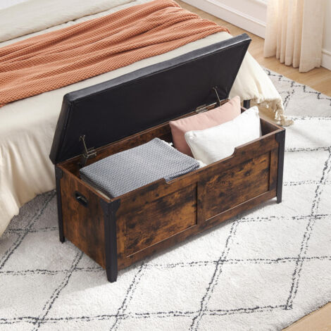 Coffre de rangement avec structure métallique, banc de rangement avec charnière de sécurité, coffre à jouets en bois Style ferme, banc Ottoman de rangement pour entrée, chambre à coucher, salon,111X46