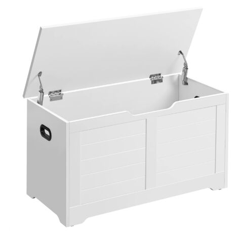 Coffre De Rangement, Banc Chaussures, Meuble Pour Entrée, Avec 2 Charnières De Sécurité, Imitation Grange, 40 X 100 X 46 Cm, Pour Couloir, Chambre, Salon, Blanc Nuage