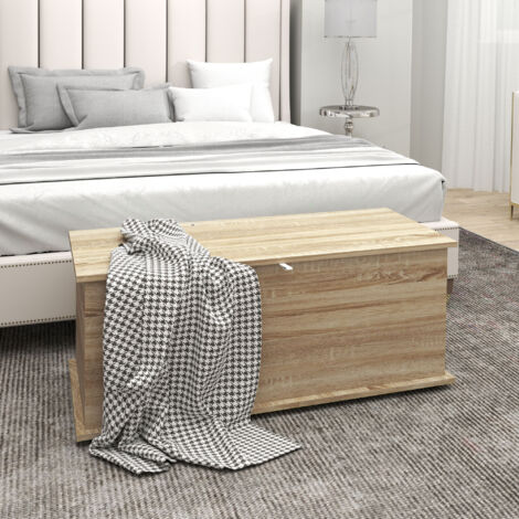 Coffre de rangement. banc de rangement avec couvercle rabattable et charnières de sécurité. 100 x 40 x 40 cm. naturel