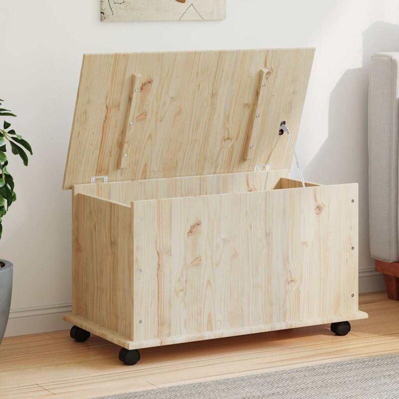 Coffre de rangement, Banc de rangement, Boîte de rangement à roulettes alta 73x39,5x44 cm bois de pin design in