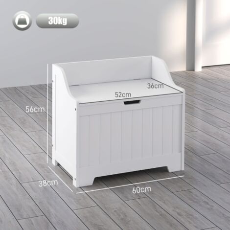 Coffre de rangement, boîte de rangement, coffre à coussin avec charnière de sécurité, découpe en U, coffre à outils avec couvercle, pour salon, chambre, blanc, 60 x 38 x 56 cm