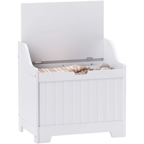 Coffre de rangement, boîte en bois avec couvercle, grand espace de rangement, design moderne, blanc