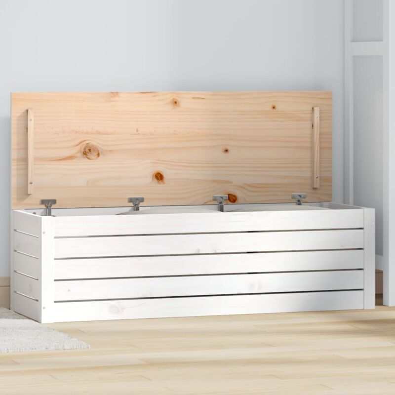 Coffre de rangement Boîte de rangement Blanc 109x36,5x33 cm Bois massif de pin 34673