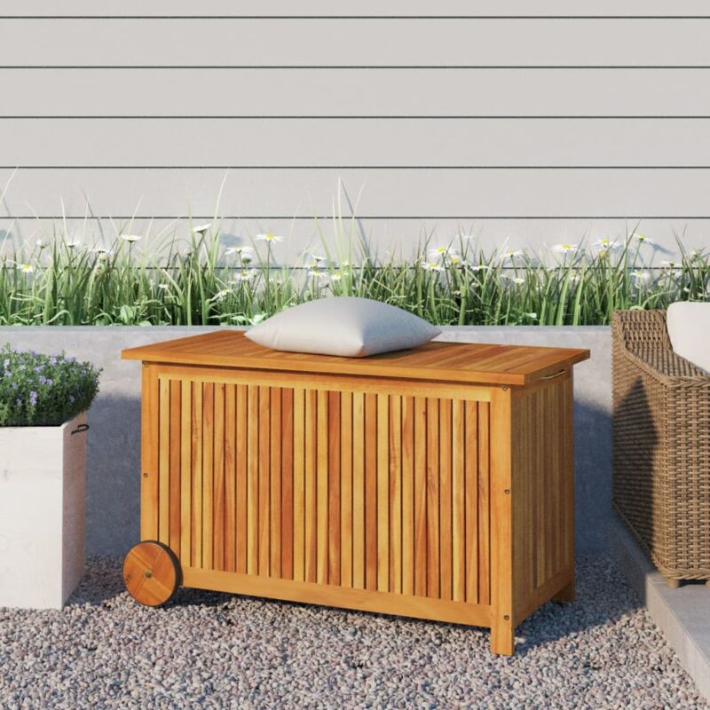 Coffre de rangement Boîte de rangement de jardin avec roues 90x50x58 cm Bois acacia 53198
