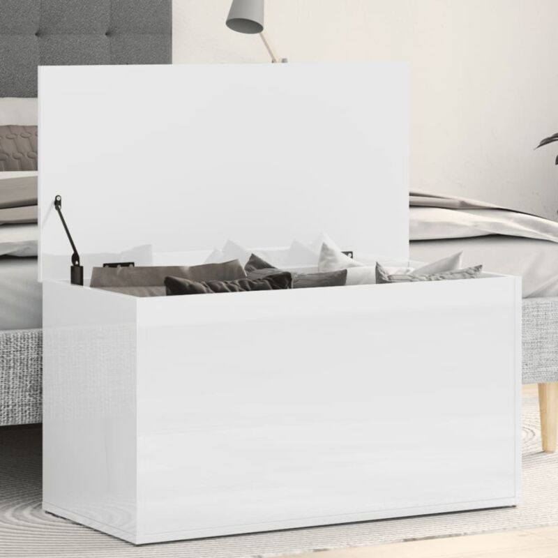 Coffre de rangement Blanc brillant 84x42x46cm Bois d'ingénierie Vidaxl