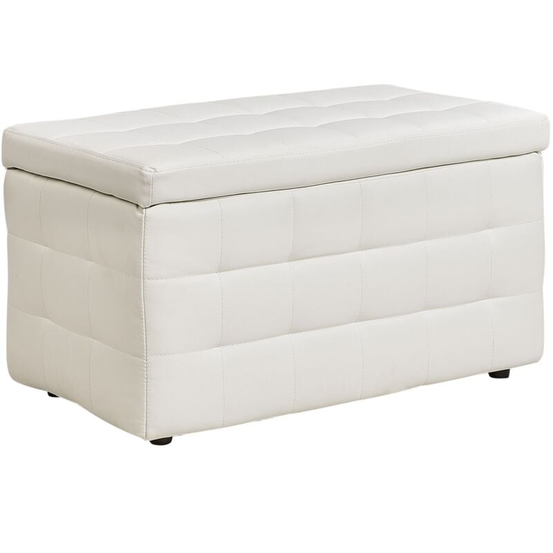Pouf 72 x 42 cm en Cuir pu avec rangement Chesterfield Blanc Capitonné Michigan