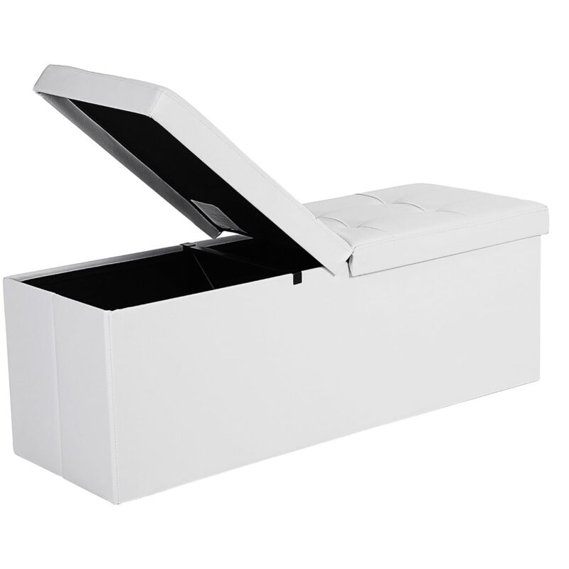 Songmics - Coffre de Rangement Couvercle Pliable par 2 côtés Banc de Rangement Capacité 120 l Banquette de Couleur Blanche