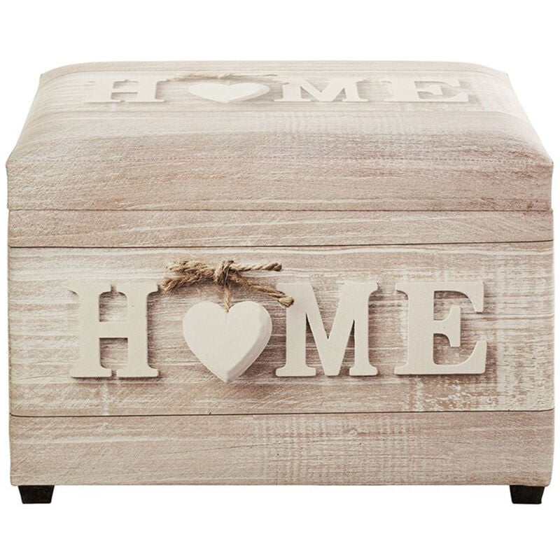Coffre de rangement en bois coloris naturel et simili-cuir motif imprimé 'Home' -longueur 58 x profondeur 39 x hauteur 42 cm