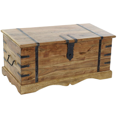 Coffre de rangement en bois d'acacia coloris naturel - Longueur 90 x Profondeur 40 x Hauteur 40 cm -PEGANE-