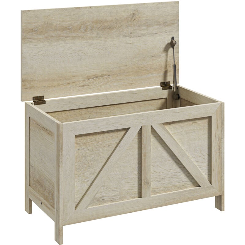 Coffre de rangement en bois sur pied style campagne chic dim. 76L x 39l x 48H cm aspect bois clair