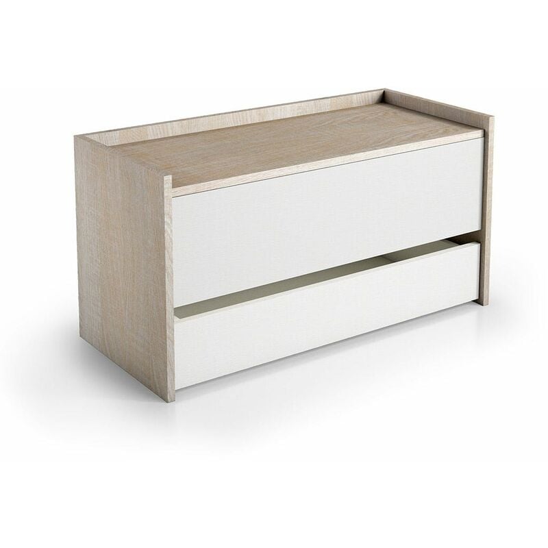 Kiamami Valentina - Coffre De Rangement En Chêne Avec Façade Blanche